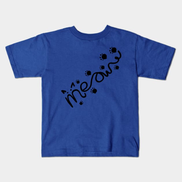 Meow lettering with paw Kids T-Shirt by CindyS